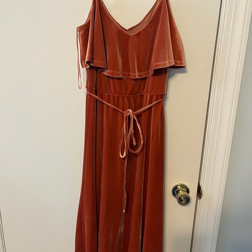 June & Hudson Midi Burnt Orange / Pinkish Velvet Dress